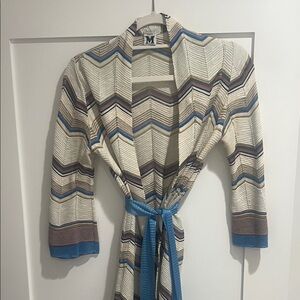 M by Missoni Cream Chevron Knit Cardigan with Blue and Brown Stripes size 2 US